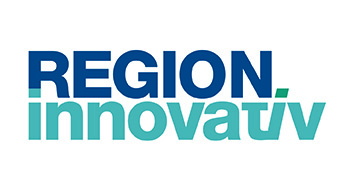 Zirkulierbar 5 Logo Region innovativ mit blauem und türkisfarbenem Schriftzug auf weißem Hintergrund