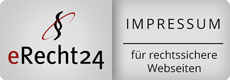 eRecht24 Impressum-Siegel für rechtssichere Webseiten mit Logo und grauem Hintergrund