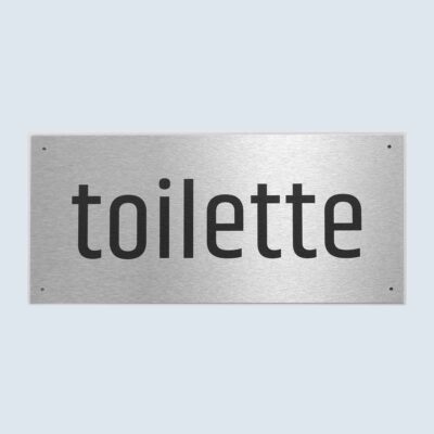 Schilder 17 Rechteckiges Metallschild mit schwarzer Aufschrift „toilette“.